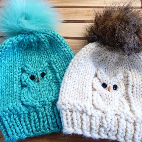 Modèle de tricot de bonnet hibou super volumineux