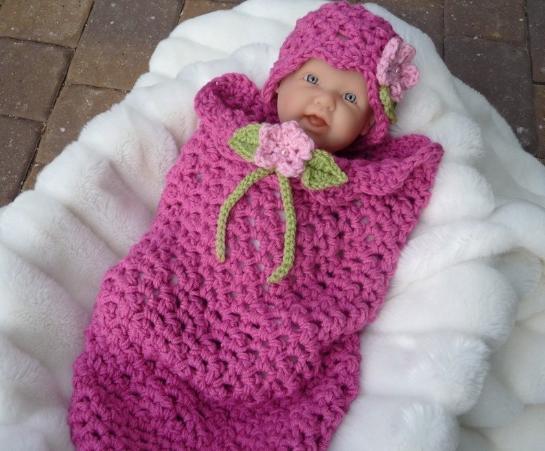 Instant Download PDF Flower Girl Crochet Pattern Quick and Easy Newborn Cocoon and Hat image 5