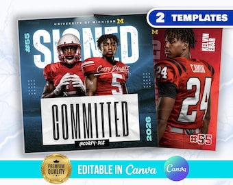 Sports Committed Poster, Commitment Social Media Flyer, Signing Day Template, Announcement, Senior Night, Game Day DIY Canva Flyer Design