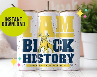 JCSU, Johnson C. Smith University, Tumbler Wrap, I am Black History, HBCU, Navy and Yellow, Alumni, Grad, Student, bulls logo, D9, Football