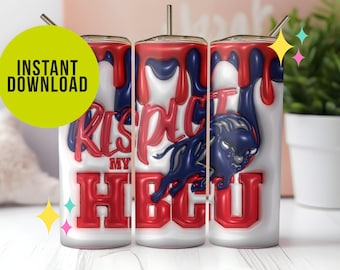 Howard University, Inflated, Puffy, 3D HBCU, Drip, Bison, Blue and Red, Tumbler Wrap, Sublimation, Student, D9, College, Homecoming, Gift