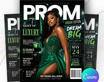 Prom Send-Off Magazine Cover Invitation Flyer, Details & RSVP, Digital Invitation, Editable Template, Instant Download, Canva, Party, HS, d9