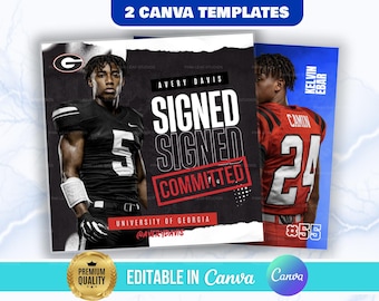 Sports Committed, Social Media Flyer, Signing Day Template, Announcement, Senior Night, Game Day, DIY Canva File, Mens, Boys, Black, Grunge