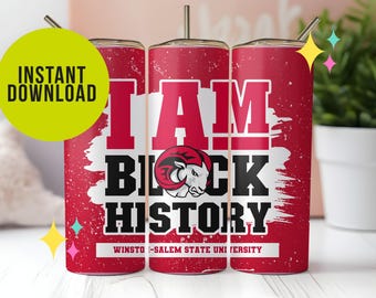 Winston-Salem State University, WSSU, Tumbler Wrap, I am Black History, HBCU, Red and White, Alumni, Grad, Student, rams logo, D9, football