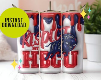 Howard University, Inflated, Puffy, 3D HBCU, Drip, Bison, Blue and Red, Tumbler Wrap, Sublimation, Student, D9, College, Homecoming, Gift