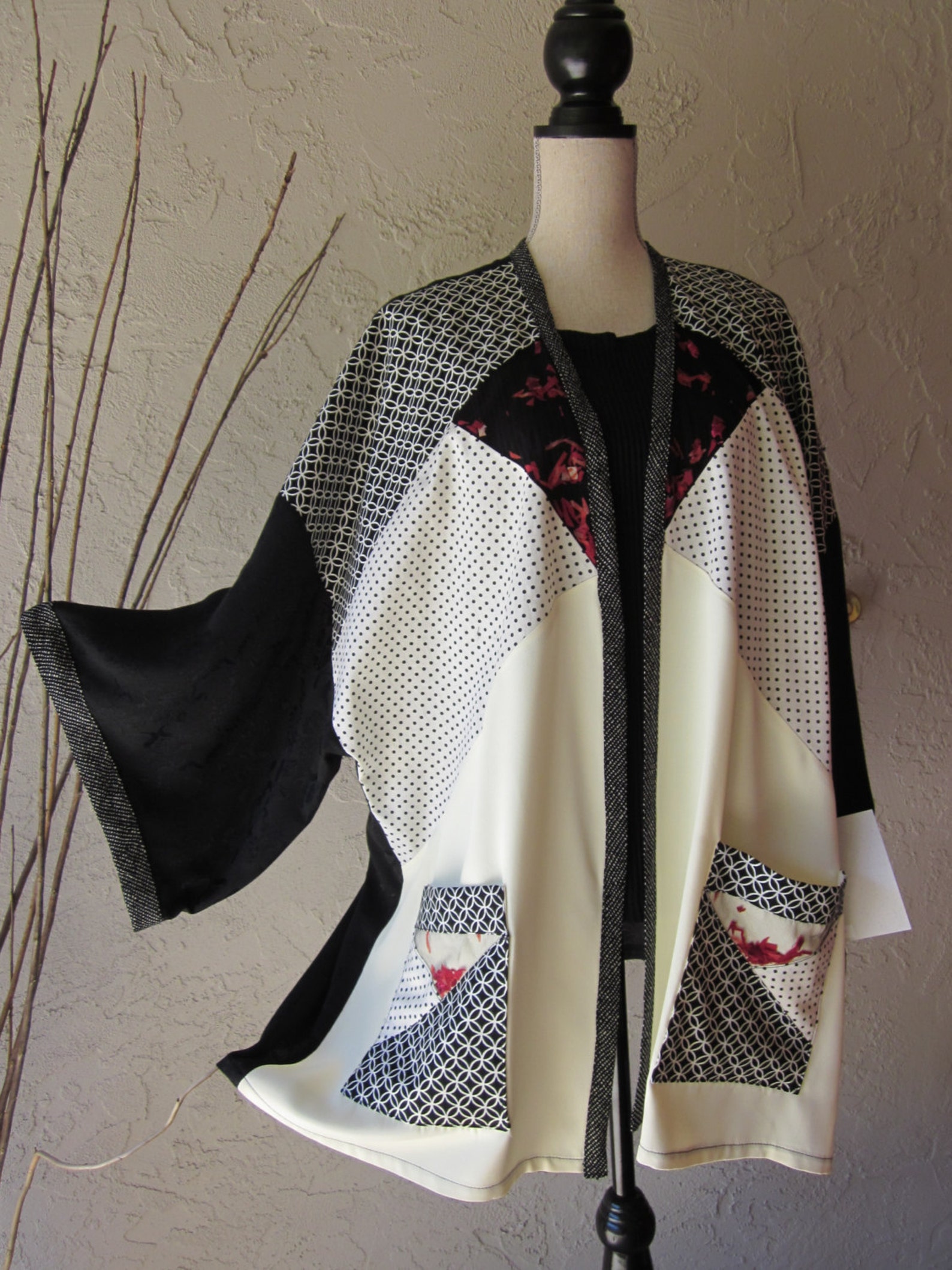 Plus Size Cardigan Jacket With Red Chips of Fabrics Etsy