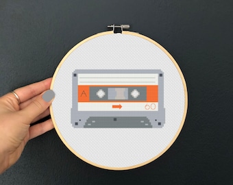 Retro Cassette Tape Pattern: Cross stitch 6 Inch (15cm) Hoop (PDF Download)