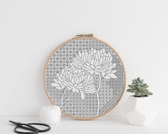 Peony Blackwork Embroidery Chart: Floral Stitch PDF (Download)