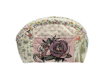 Patchwork pouch with embroidery