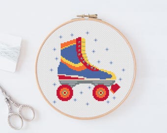 Retro Roller Skate Cross Stitch Pattern: Vintage 80s Design (PDF Download)