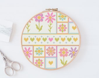 Spring Flowers Cross Stitch Pattern: Modern Floral Embroidery (PDF Download)