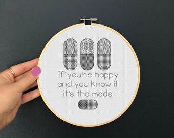Blackwork Meds Chart: Quirky Pills Embroidery Design (PDF Download) 6 inch Hoop Size Design