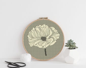 Poppy Blackwork Embroidery Chart: 20cm (8 Inch) Floral design PDF (Download)