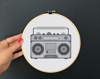 Boombox Cross Stitch Pattern: Cassette Player 6 Inch (15cm) Design (PDF Download)