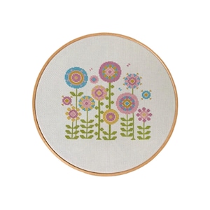 Hallo Blume Kreuzstichvorlage. Retro Blumen pdf Kreuzstich Design. Moderne Blumen Kreuzstich Stickerei. Kreuzstich. Herunterladen