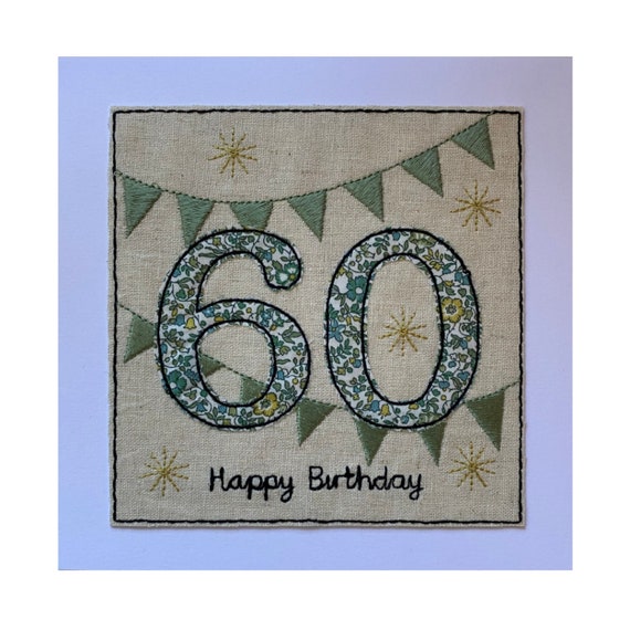 Liberty Floral 60th Birthday Card: Embroidered Linen