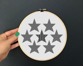 Blackwork Stars Embroidery Chart: 6 inch Hoop PDF Design (Download