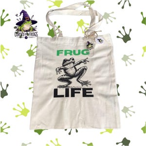 Frog Tote Bag: Hand-Printed Cotton Reusable Shopping Bag
