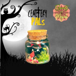 Cemetery Pals - zwierzaki biurkowe/towarzysze biurowi/mały diabełek/zwierzaki w słoikach/zwierzaki-duchy/miniaturowe terrarium/gotyckie prezenty/czarownice-prezenty/straszne ozdoby/prezent dla ducha