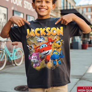 Custom Super Wings Bootleg Rap T-Shirt, Super Wings Birthday Shirt, Personalized Name Shirt for Kids, Jet Wings Party Outfit Gift