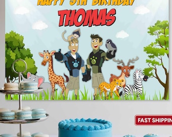 Toile de fond personnalisée d'anniversaire de Kratts sauvages : décoration de fête d'aventure animale