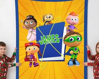Gepersonaliseerde Super Why-deken: kindernaam fleece verjaardagsworp