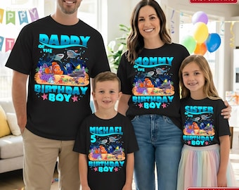Gepersonaliseerde Finding Nemo-verjaardagsshirts, bijpassende outfit voor onderwaterfeest voor kinderen en volwassenen
