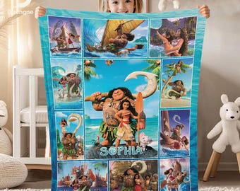 Personalized Moana Fleece Blanket: Custom Name Baby Girl Gift