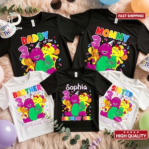 Personalized Barney Birthday Shirt, Barney Birthday Matching Shirt, Custom Name Purple Dinosaur Tee, Family Birthday Outfit for Boys or Girl