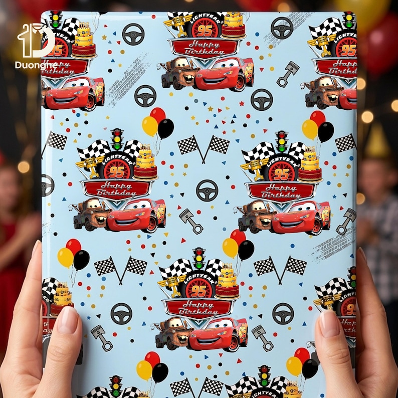 Disney Cars inpakpapier, cadeauverpakking Lightning McQueen raceauto voor kinderen afbeelding 1
