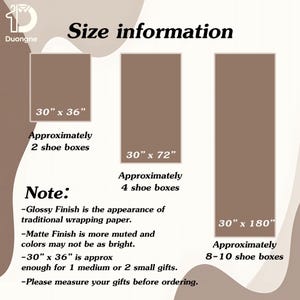 Op de afbeelding: Afbeelding met maat informatie en drie bruine rechthoeken. Afmetingen: 76 cm x 91 cm, 76 cm x 183 cm en 76 cm x 457 cm. Tekst geeft het geschatte aantal schoenendozen aan dat elke maat kan inpakken. Extra notities over afwerkingen.