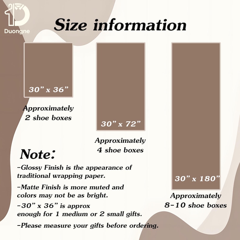 Op de afbeelding: Afbeelding met maat informatie en drie bruine rechthoeken. Afmetingen: 76 cm x 91 cm, 76 cm x 183 cm en 76 cm x 457 cm. Tekst geeft het geschatte aantal schoenendozen aan dat elke maat kan inpakken. Extra notities over afwerkingen.