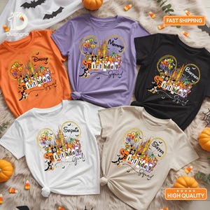 Camiseta personalizada de aniversariante da Disney para Halloween, camiseta personalizada da Disney, traje de festa de Halloween para crianças