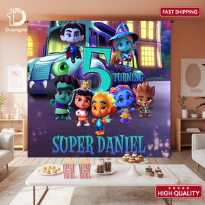 Personalized Super Monsters Backdrop, Super Monsters Birthday Backdrop, Custom Kids Party Banner, Birhtday Banner Gift