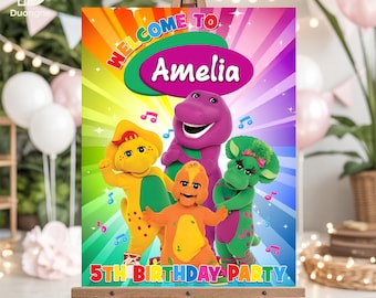 Personalized Barney Birthday Banner: Custom Purple Dinosaur Party Decor