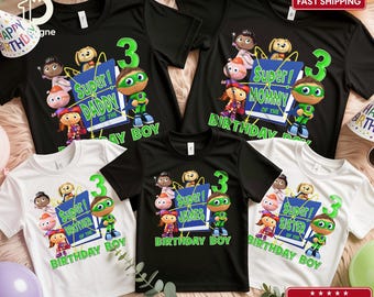 Camiseta personalizada Super Why para aniversário: traje de festa com nome personalizado