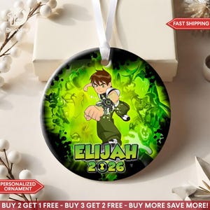 Personalized Ben 10 Ceramic Ornament, Custom Name Alien Hero 2026 Christmas Gift for Boys