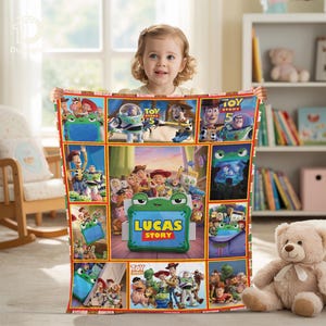 Gepersonaliseerde Toy Story 5-deken, collage met aangepaste naam personage afbeelding 6