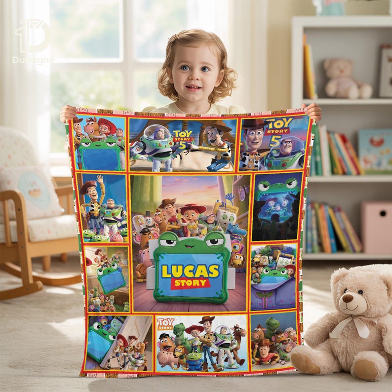 Gepersonaliseerde Toy Story 5-deken, collage met aangepaste naam personage afbeelding 6