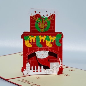 Christmas Chimney and Santa 3D Pop Up Card, Xmas 3D Pop Up Card, Paper Decoration