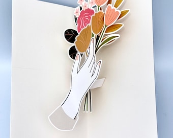 3D Spring Flowers Pop Up Card: Colorful Greeting Card, Birthday Card, Anniversary Card