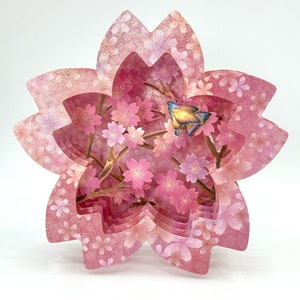 Sakura and Butterfly, Cherry Blossom Flower 3D Pop Up Card, Anniversary, Valentine's Day, Birthday Card, Mother’s Day Card, Paper Decoration
