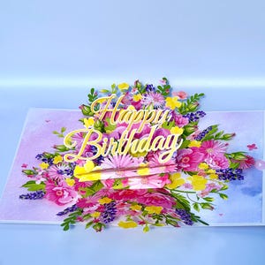 Happy Birthday Flowers Bouquet 3D Pop Up Card, Birthday Flower 3D Pop Up Card, Paper Decoration