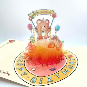 Crystal Teddy Bear Birthday Cake 3D Pop Up Card, Birthday Card, Love Card