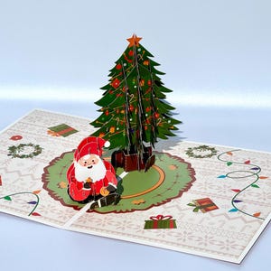 Christmas Tree and Santa Claus 3D Pop Up Card, Xmas 3D Pop Up Card, Paper Decoration