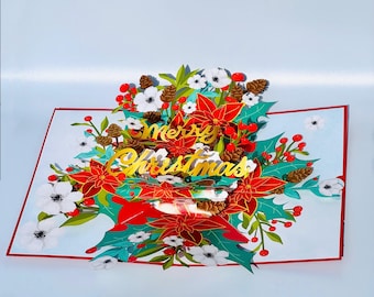 Poinsettia Christmas Bouquet 3D Pop Up Card: Greeting Card, Christmas Card