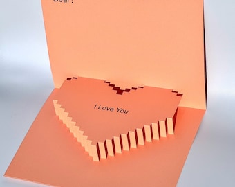 Tarjeta 3D con corazón de amor rosa: Tarjeta de aniversario de boda con purpurina dorada, tarjeta de felicitación, regalo de cumpleaños