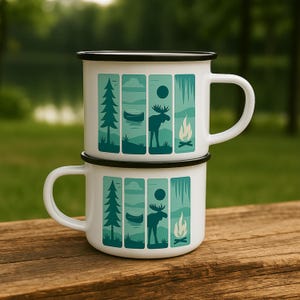 Mug personnalisé en émail pour enterrement de vie de jeune garçon, tasse thème forêt pour mariage, cadeau de mariage camp personnalisé, cadeau de demoiselle d'honneur en plein air, mu de camping