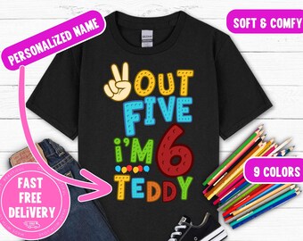 6th Birthday Shirt: Peace Out Five, Custom Kids Tee