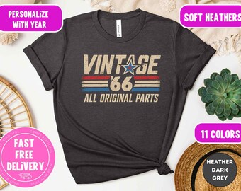 Vintage 1966 Birthday T-Shirt, Retro 60s Style, Personalized Gift